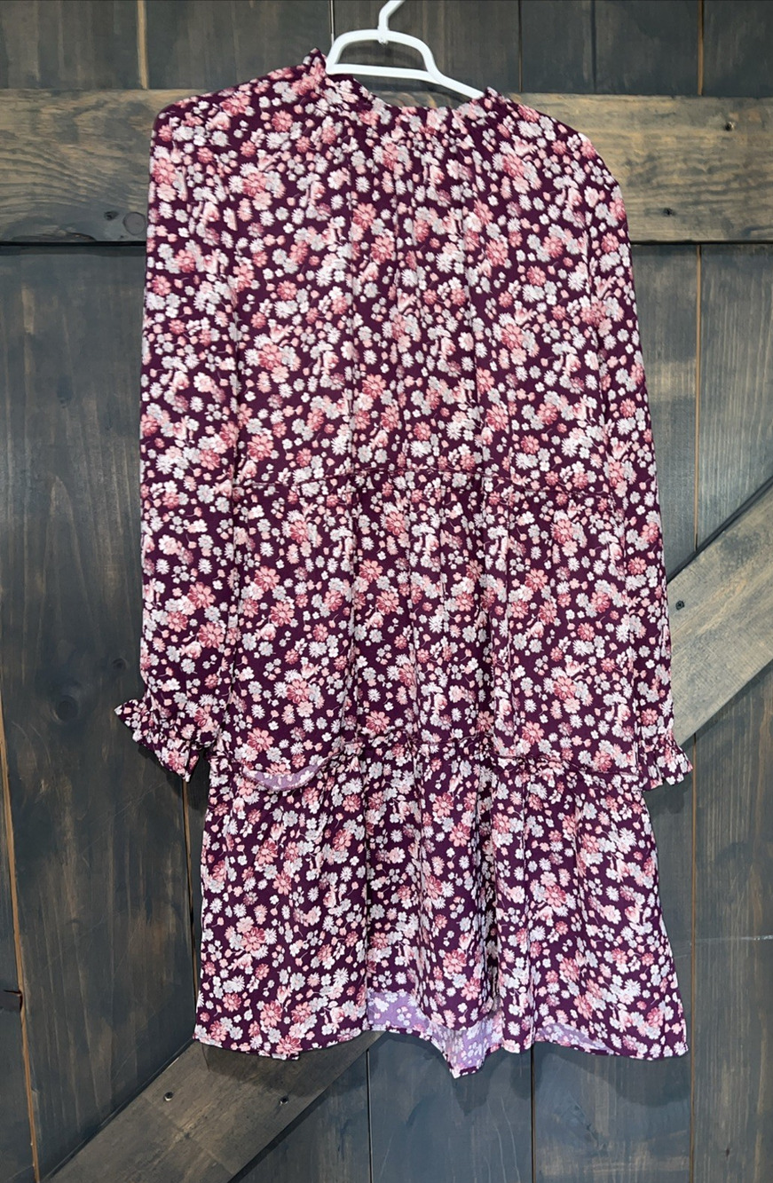 Lularoe Aura Label Long Sleeve Smocked Floral Mini Dress Medium Colorful Cottage